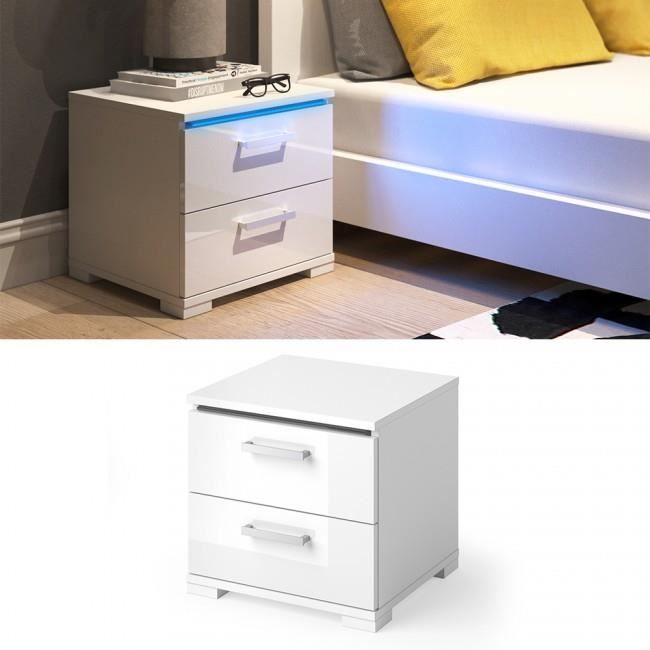 Table De Nuit Chevet Led Blanc Brillant 41 X 38 X 39 Cm Achat