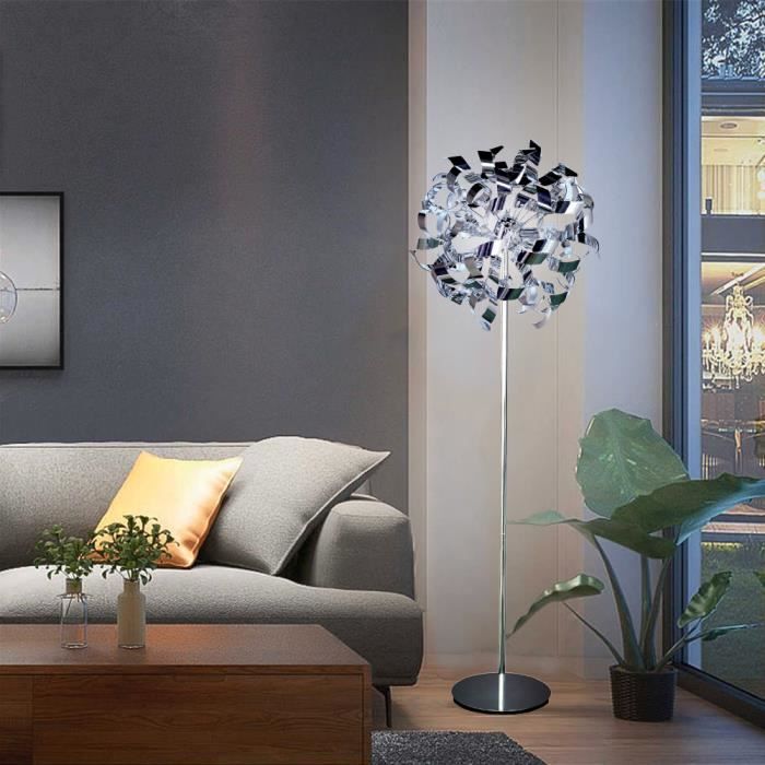 Lampadaire - Design - Métal chromé - 4 lumières E14 - Compatible LED - Hauteur 165 cm