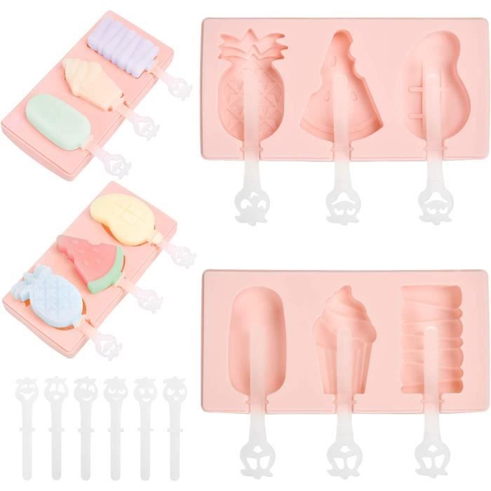 6 Moules à Glace Silicone - Formes Animaux (chat, Chien, Dauphin...), Avec Bâtonnets