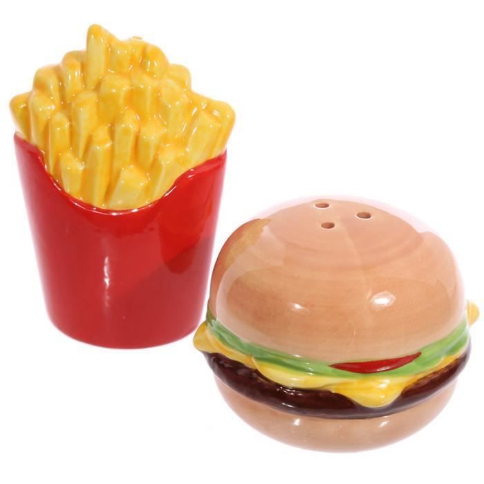 Nouveauté BURGER /& Chips Sel /& Poivre Salière Poivrière Set Boîte Cadeau