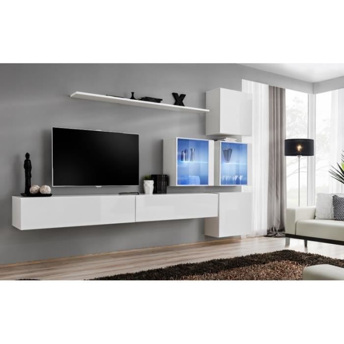 ensemble meuble tv mural switch xix - blanc - verre - 310 cm x 200 cm x 40 cm