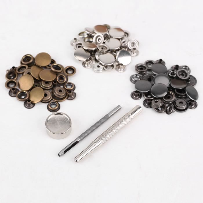 Lot De 30 Boutons Pression Métal Argenté 15mm + Outil De Pose 4 Pièces - Marque GARIP | Neuf