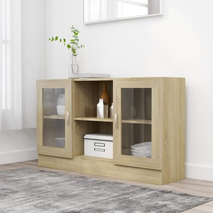 3395®HOME MODERNE Armoire à vitrine Chêne sonoma 120x30 5x70 cm Aggloméré Commode Buffet bas bahut Meuble Salon