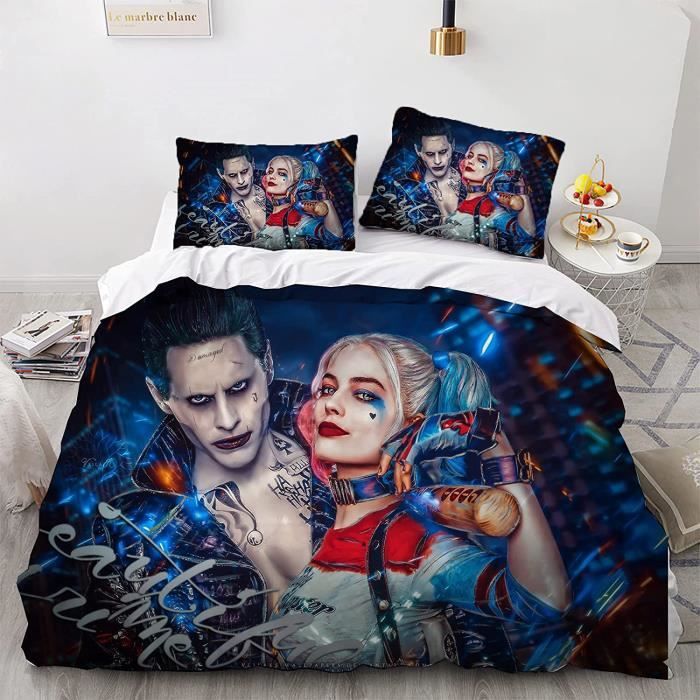 Parure De Lit Joker Harley Quinn Microfibre - Housse De Couette + Taie(s) - Taille Simple à Super King - Impressions 3D Vives - 4
