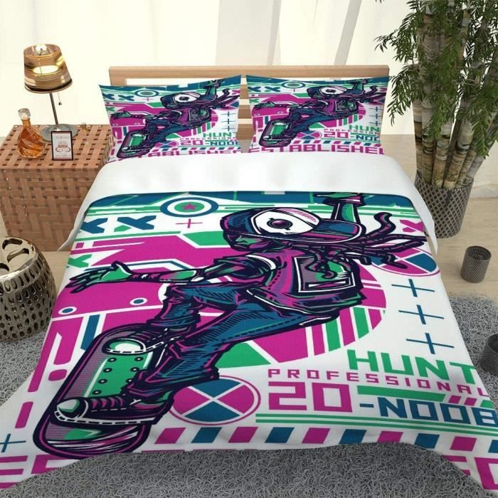 Housse De Couette 220x240cm-3D Skateboard coloré 3 Pièces Ensemble de