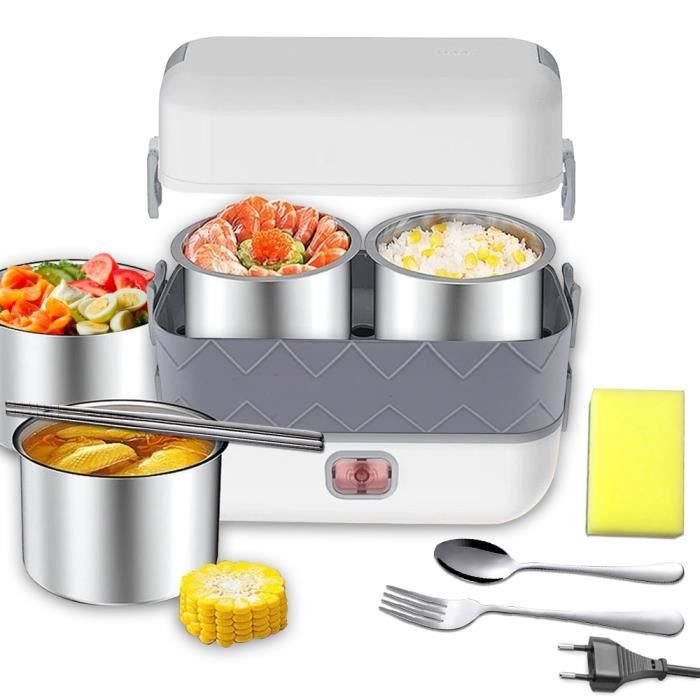 boîte chauffante électrique -2l lunch box chauffante 220v 12v boîte repas amovible en 304 acier inoxydable - pour maison camping