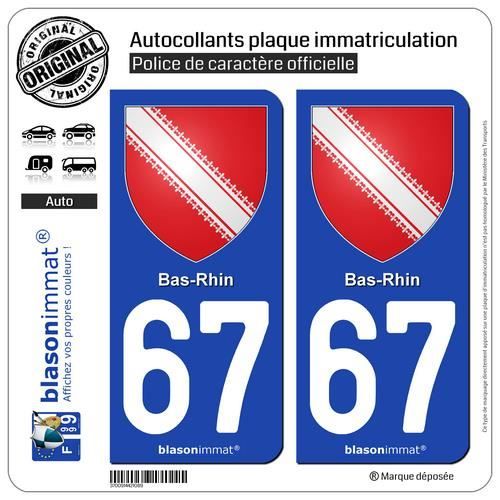 Lot De 4 Autocollants Département 67 Bas-Rhin Pour Plaque Immatriculation - Noir, 45x100mm