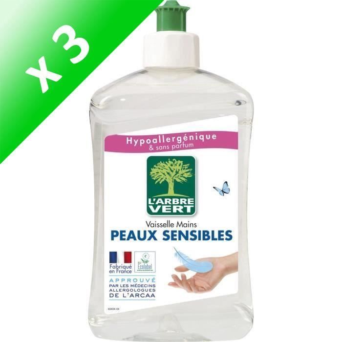 L'ARBRE VERT Liquide Vaisselle - Peaux Sensible - 500 ml (Lot de 3