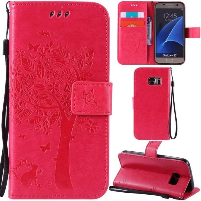 Uposao Coque Galaxy S7 Housse En Cuir Portefeuille PU à Rabat Magnétique - Rose Gold - Fonction Stand
