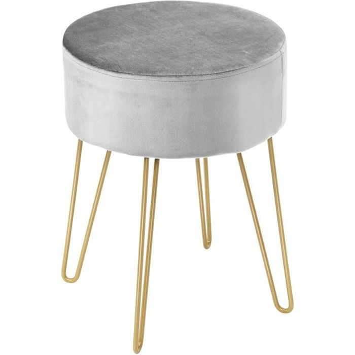 COSTWAY Pouf Tabouret Rond Ø39cm en Velours avec Pieds Métalliques Robustes Idéal pour Salon ou Chambre Gris