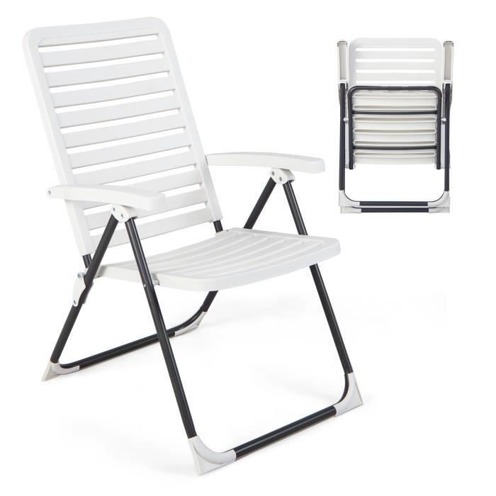 costway chaise de jardin pliante en pp avec dossier réglable à 7 niveaux, fauteuil d’extérieur avec cadre métal pour plage, piscine