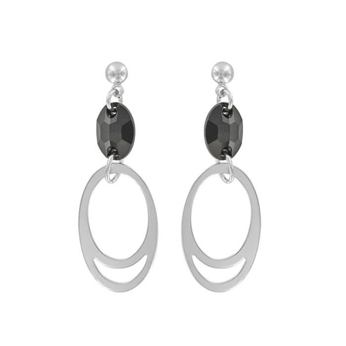 Boucles D'oreilles Pendantes Argent 925 Pour Enfants - Motif Petit Chat Noir Et Blanc 6 Mm - Fermoir Sécurisé Bouchon - Cadeau Fille