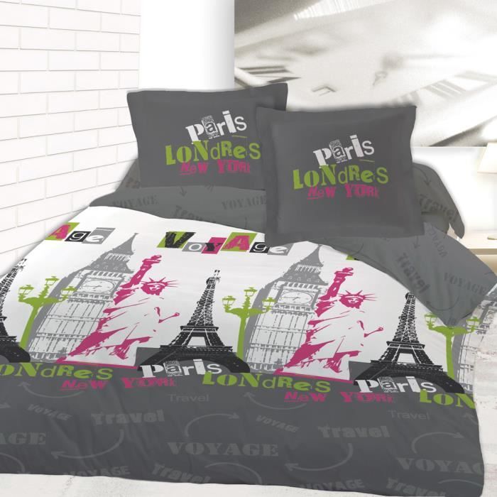 Housse de couette flanelle 220x240 + 2 taies VOYAGE A ...