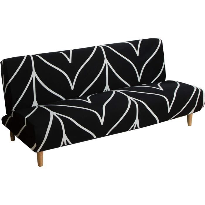 DOTBUY-SHOP Housse De Canape Clic Clac Extensible Housse De Canapé-lit Housse De Canapé Sans Bras, Rétro Paisley Spandex Universel Antidérapante Housse De Futon (M-160~190cm,Blanc Noir