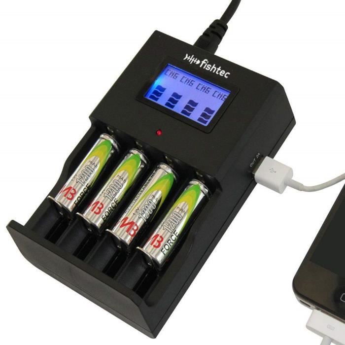 Port USB FISHTEC ® Chargeur de Piles AA/AAA/C NiCd/NiMh/Li-on/ALCALINES jetables Téléphone 