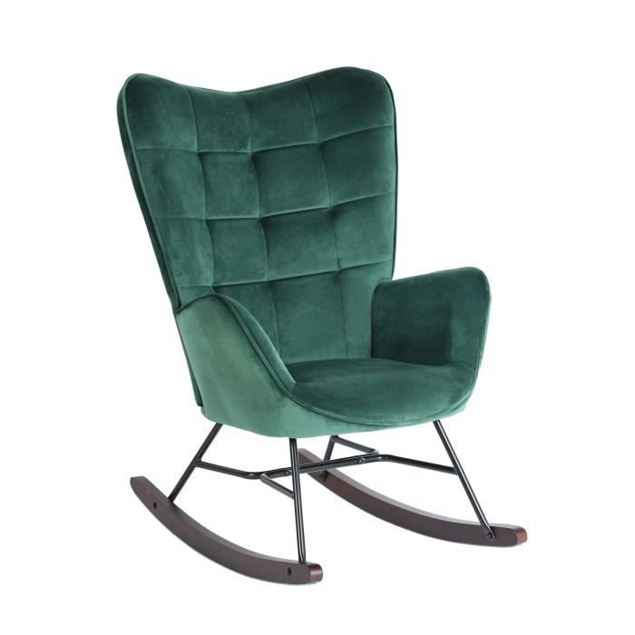 furniturer fauteuil à bascule scandinave avec accoudoirs, fauteuil d'allaitement pour salon, balcon, chambre d'enfant, velours vert