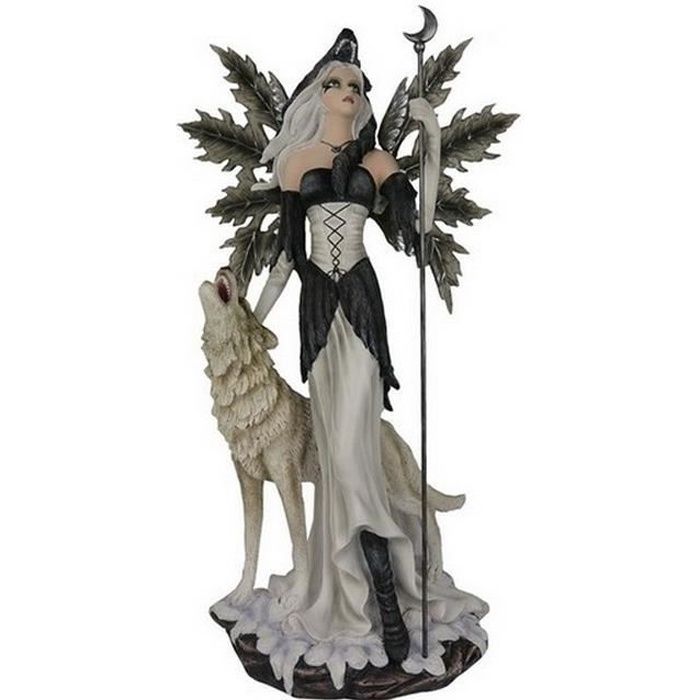 Figurine fée à genou et loup en 36 cm