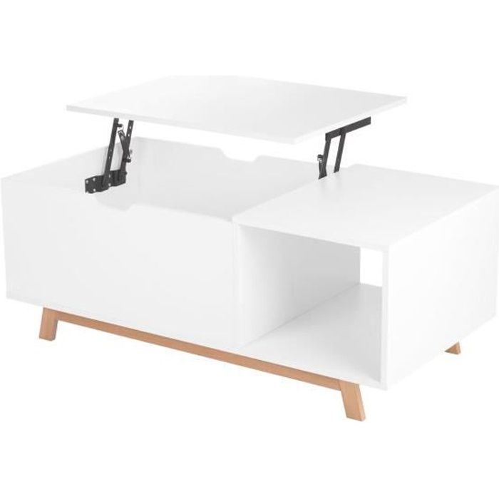 Table Basse Salon Avec Plateau Relevable Etagere Rangement