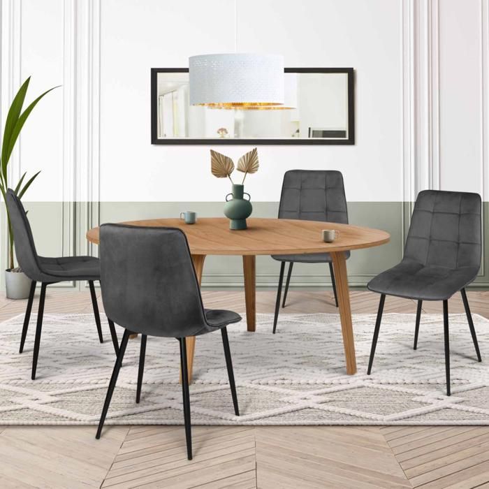 IDMARKET Lot de 4 chaises de salle à manger MILA en velours gris