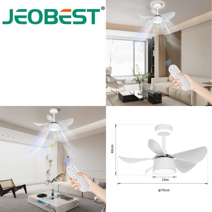 Ventilateur de plafond JEOBEST - 5 pales en ABS - LED - 79*40 cm - Blanc - Jeobest