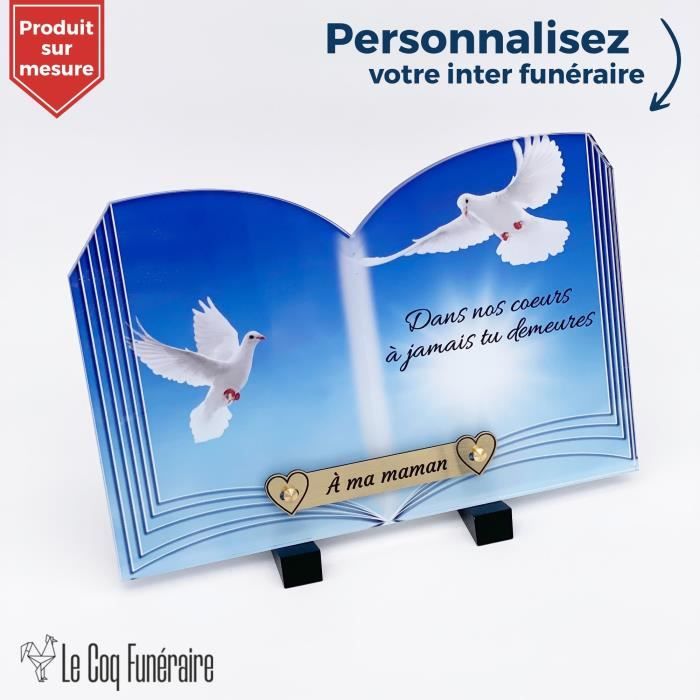Plaque Fun raire Livre Colombes avec inter personnalis 30 x 20