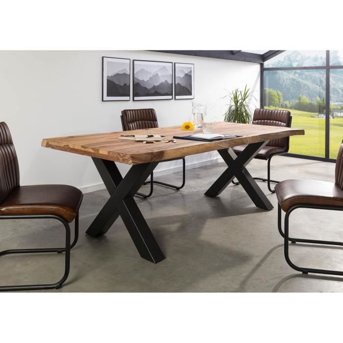 Table à manger - Bois massif de palissandre - 180x90 cm - Bois sablé-Anthracite mat - Pieds en X - FREEFORM 5 Table à manger - Bois massif de palissandre - 180x90 cm - Bois sablé-Anthracite mat - Pieds en X - FREEFORM 5
