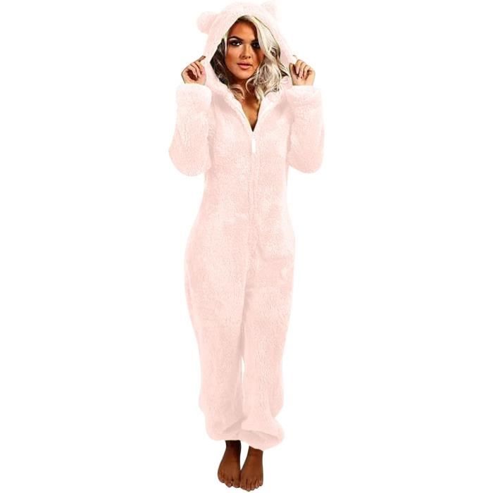 Combinaison Pyjama Femme a Capuche en Peluche Oreilles de Chat PYJAMA CHEMISE DE NUIT Rose Cdiscount Pret a Porter