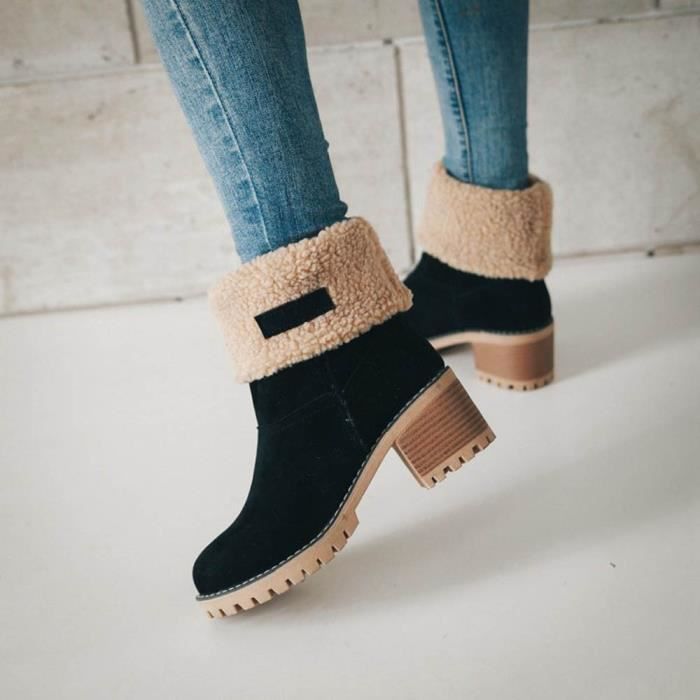 Chaussures Femme D Hiver De Femme Flock Bottes Chaudes Martin Bottes De Neige Courte Bootie Qinhigs2018106326 Noir Cdiscount