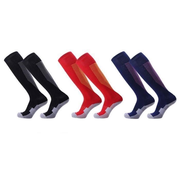 3 Paires Chaussettes de Football Enfant Chaussettes de Sport Protection Respirantes Antidérapant - Noir/Rouge/Bleu Marine