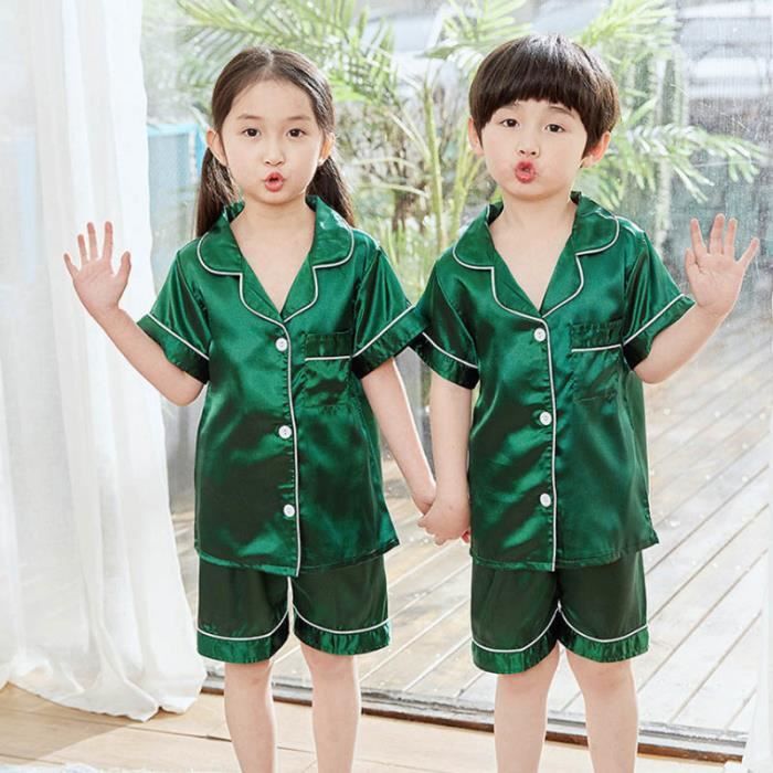 Pyjamas enfants Pyjama en soie enfant Pyjama en Satin a manches longues pour garcon et adolescent vetements d ete en soie pour enf Cl03 Cdiscount Pret a Porter