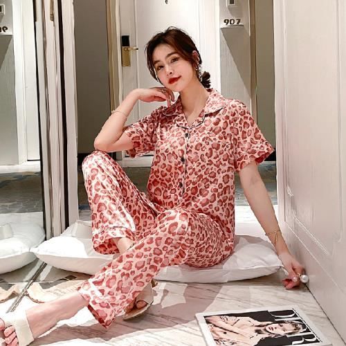 Pyjama en soie femme Nouveau pyjama en soie pour femmes doux leopard pyjama femme elegante a manches courtes a manches longues pant X yqm5510 fenbaowen Cdiscount Pret a Porter