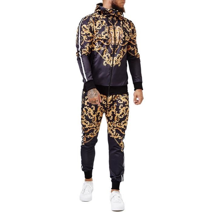 Survetement homme Survet 1648 noir Imprime renaissance Coupe ajustee Bande noire et blanche Noir Cdiscount Pret a Porter