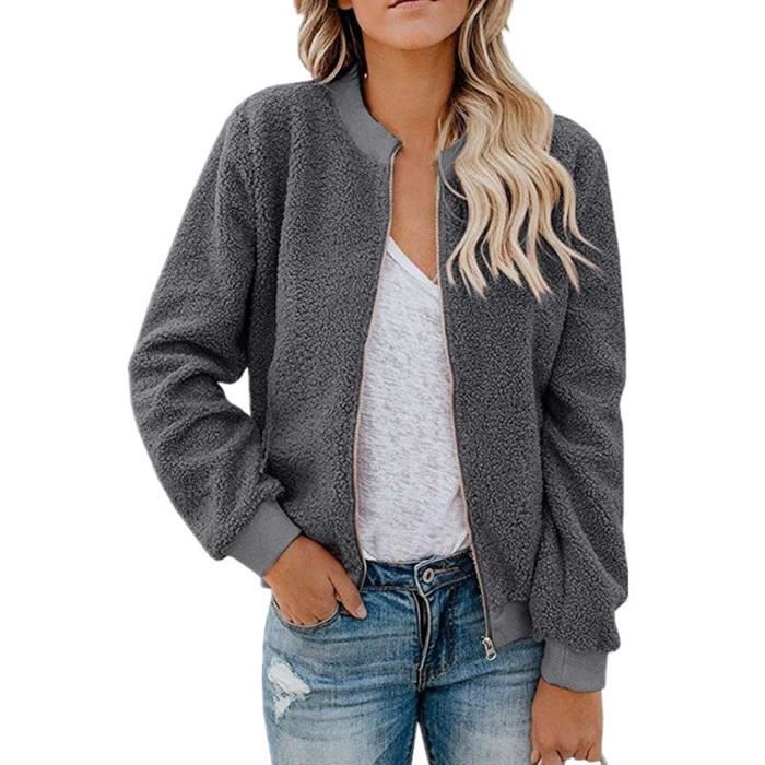 GILET CARDIGAN Veste Manteau Fermeture Eclair Epaisse Fermeture A Glissiere Simple Veste Polaire Femme Grey Cdiscount Pret a Porter