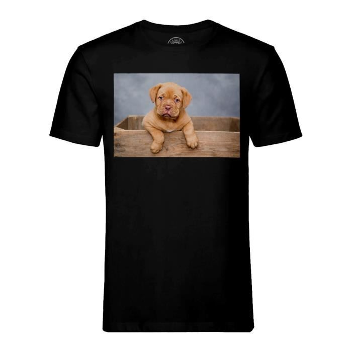 T Shirt Homme Col Rond Noir Chiot Dogue De Bordeaux Bebe Chien Portrait Mignon Noir Cdiscount Pret A Porter