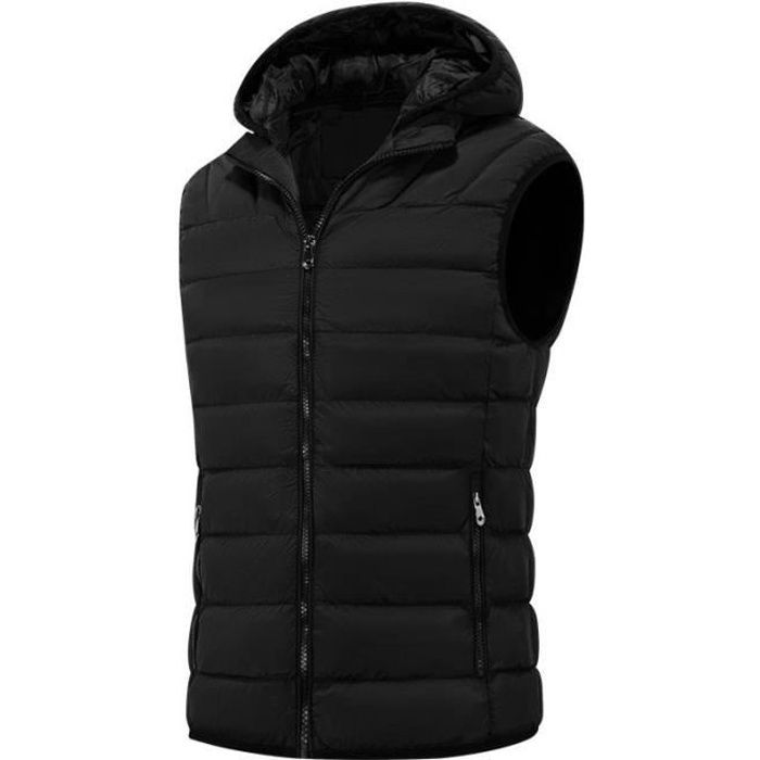 Doudoune Homme Sans Manches Capuche Amovible Automne Hiver Gilet