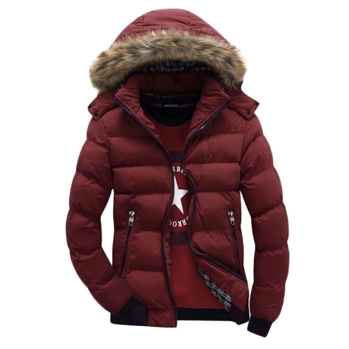 Doudoune MISSMAO Homme Avec Capuche Et Col En Fourrure Doudoune Chaude Rouge Rouge Cdiscount Pret a Porter