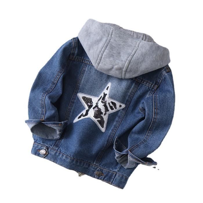 Veste en Jean Denim Gar on De 5 14 ans Casual avec Capuche