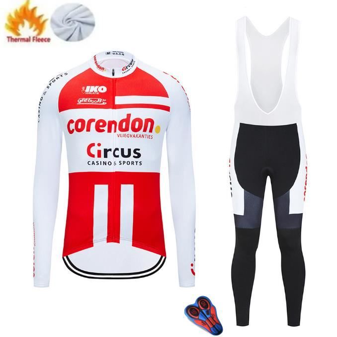 Ensemble Cyclisme Homme Manches Longues Hiver - Maillot Thermique + Cuissard Gel 3D - Coupe-vent Respirant