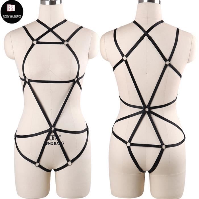 BBOHSS Harnais Corporel Pentagramme Femme - Ensemble Soutien-Gorge Jarretière Punk Gothique Élastique