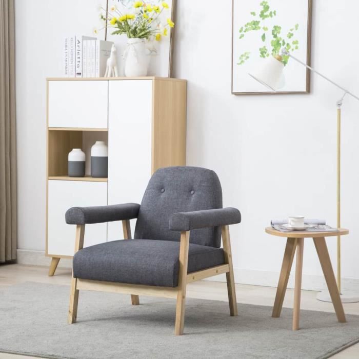 Fauteuil Fauteuil Scandinave Fauteuil Relaxation Tissu Gris Foncé