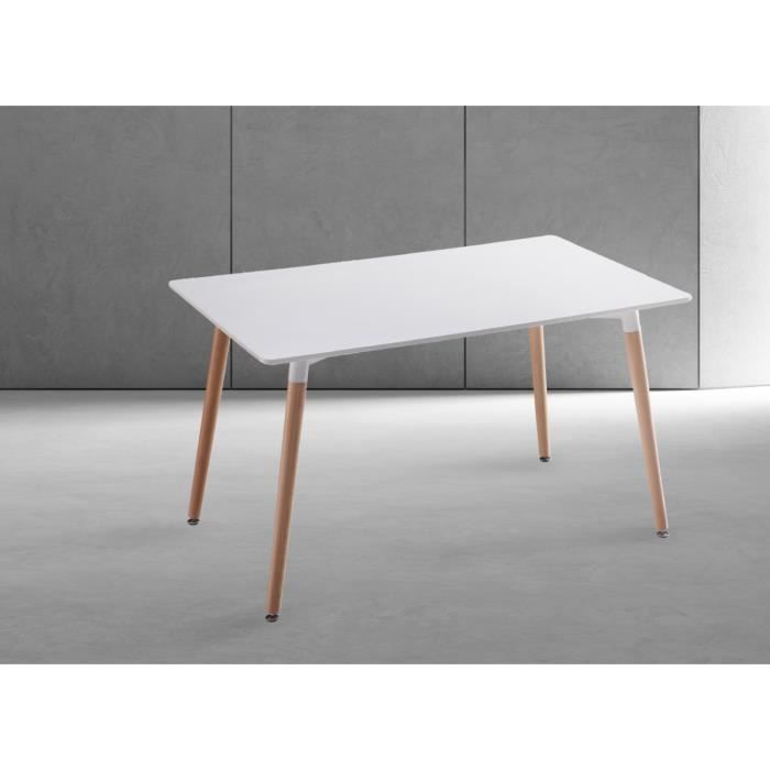 Table de cuisine, table à manger coloris blanc mat avec pieds naturel - Longueur 100 x Profondeur 70 x Hauteur 75 cm