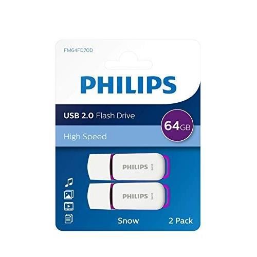 PHILIPS USB FLASH DRIVE SNOW EDITION 64 GO, USB 2.0, 2 PAQUETS FM64FD7