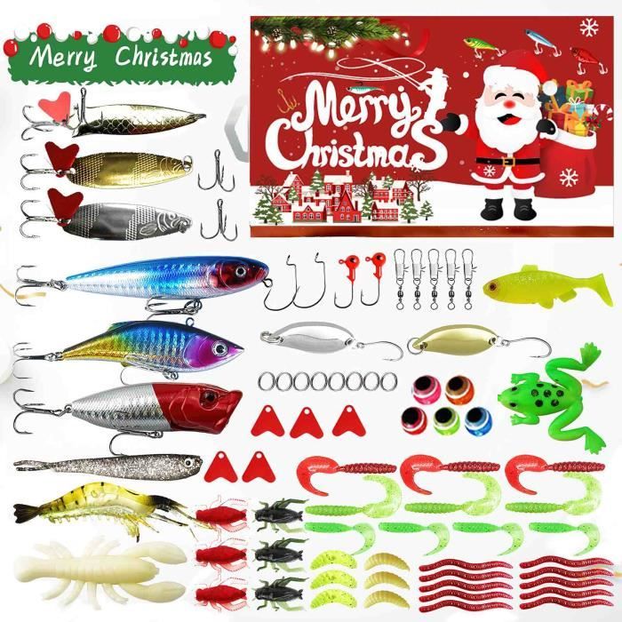 Calendrier de l'Avent Leurres de Pêche | Calendrier de l'Avent Compte à Rebours Noël Leurres de Pêche - Boîte à Cadeau Compte à Rebours pour Père Hommes Maris Adolescents Garçons