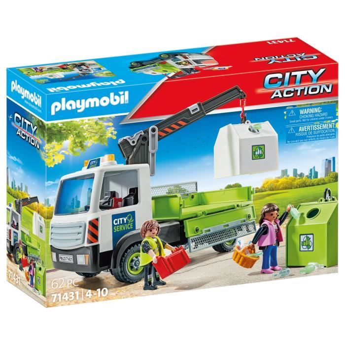 Camion-grue de recyclage de verre - PLAYMOBIL - City Action - Avec grue pivotante - Dès 4 ans