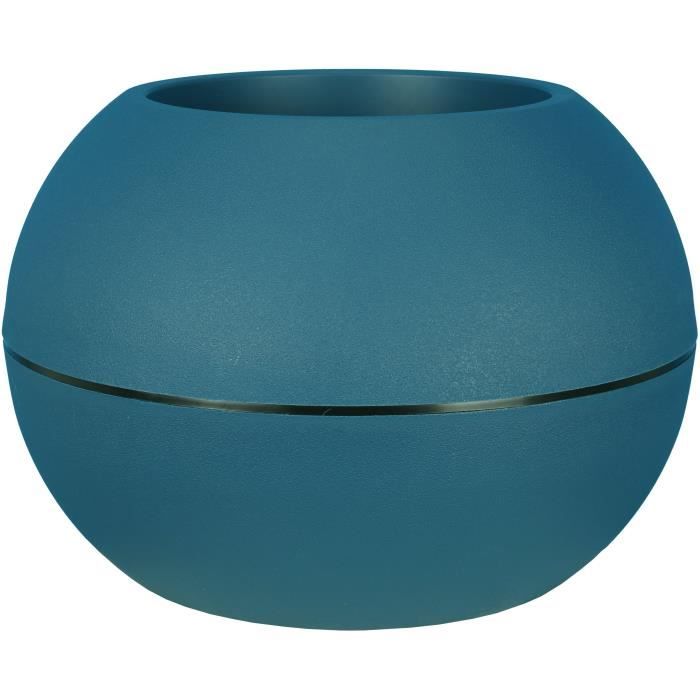 Bac à fleurs rond RIVIERA GRANIT BOULE - Plastique - Diamètre 50 cm - Bleu