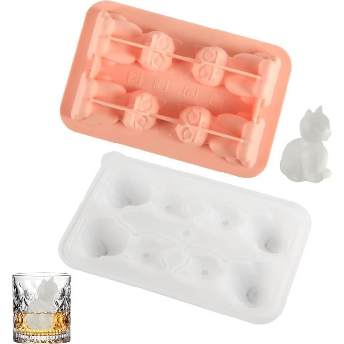 Moule à Glaçons En Forme De Chat 3D - Silicone Alimentaire Sans BPA - 4 Compartiments Pour Cocktails, Whisky, Café