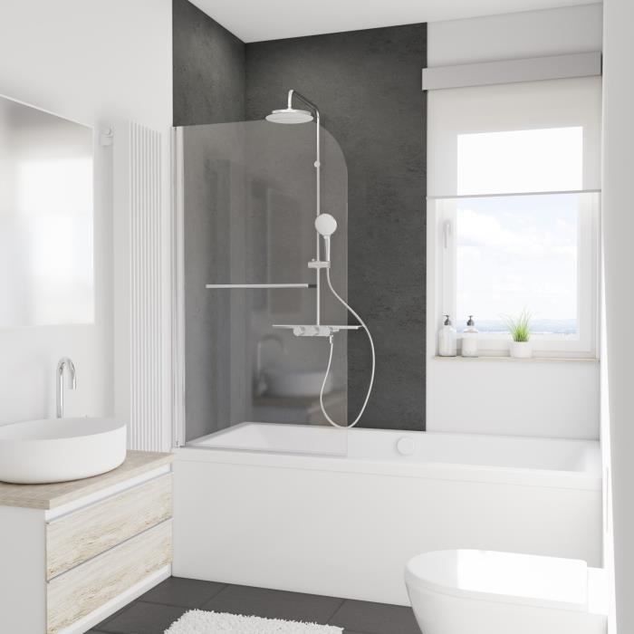 Schulte pare-baignoire 80x140cm paroi de baignoire réversible pivotant anticalcaire verre 5mm transparent aspect chromé
