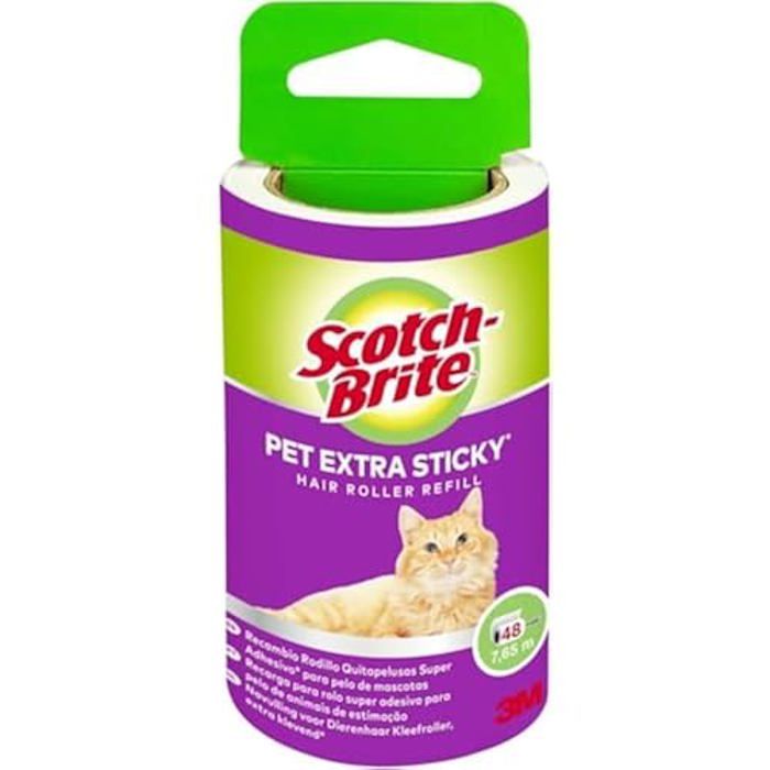 Rouleau Adhésif - SCOTCH-BRITE - Extra Sticky - 48 Feuilles - Poils dAnimaux - Blanc