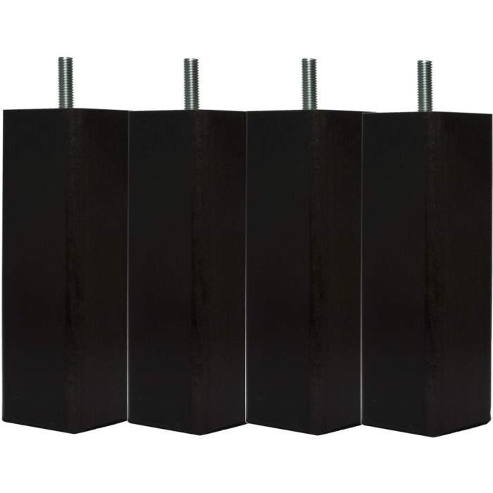 Pieds De Lit Scandinaves MARGOT - Lot De 4 Carrés En Bois Massif Noir - Hauteur 15 Cm - Fabrication Française
