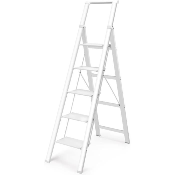 HBTower Escabeau 4 arches Pliable avec ain Courante, Échelle avec Pochette à Outils, Poignées